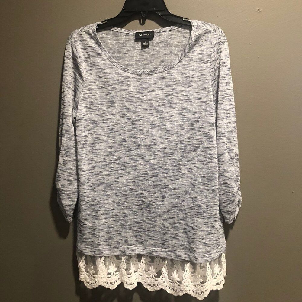 AB Studio Grey Tunic With Lace Detail on Edge, L